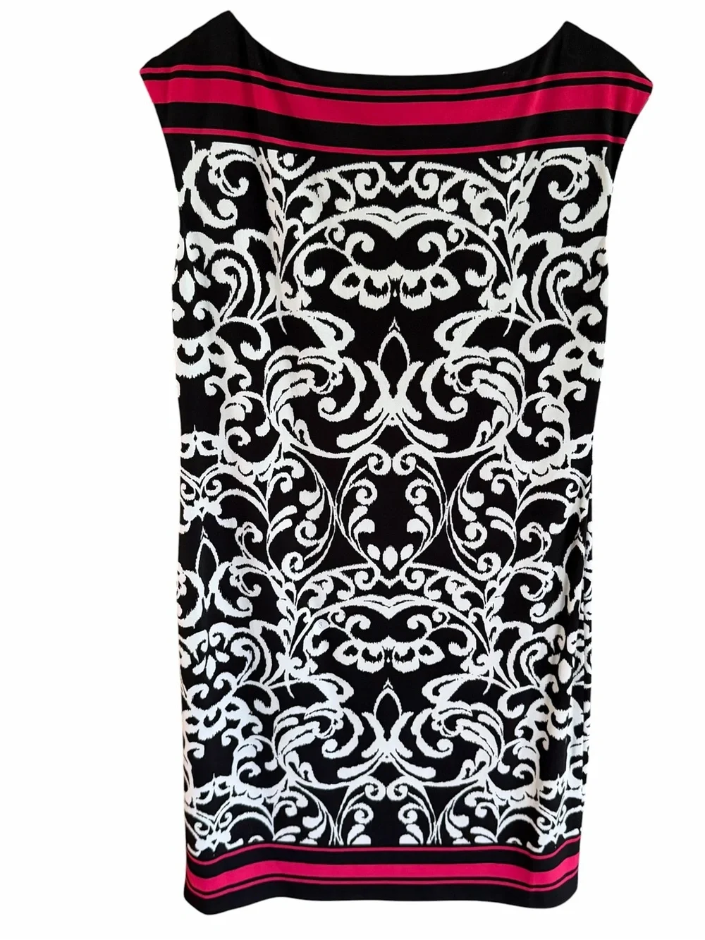 Jessica Howard NWT Sheath Dress Small Black White Pink Scroll Print Career